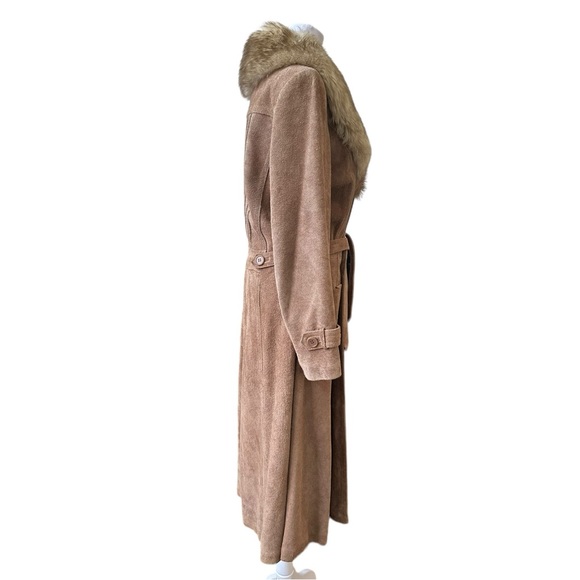 •SOLD• Vintage Penny Lane Coat Belted Suede Faux Fur Tan - Picture 5 of 10